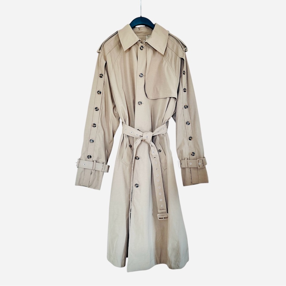 NWT Rokh H&M Button Twill Beige Trench Coat Size L